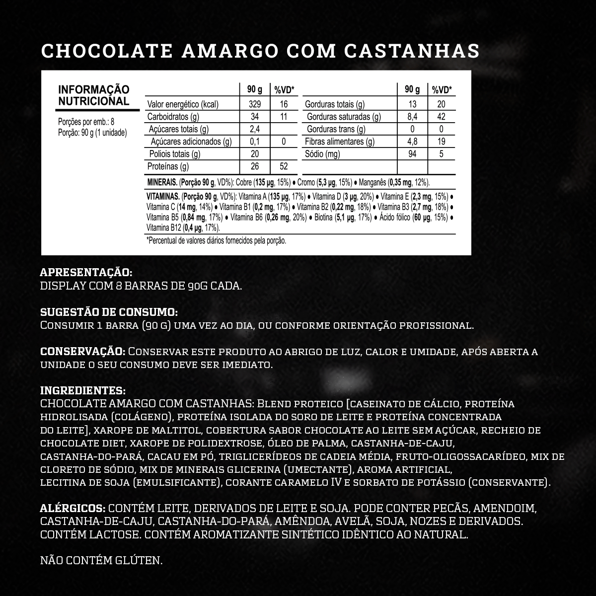 Barra de proteina Darkness - Chocolate Bitter con Castañas (8 unidades)