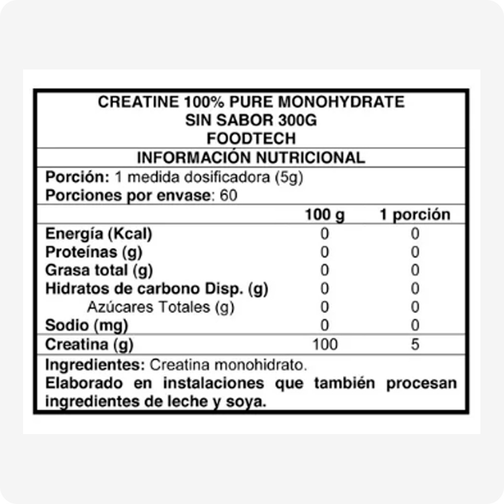 Creatina Monohidratada Foodtech - 300 gr (60 servicios)