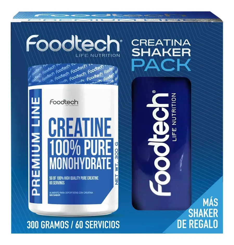 Creatina Monohidratada + Shaker Foodtech - 300 gr (60 servicios)