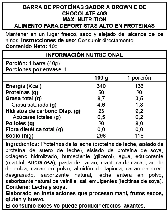 Barra de proteina Maxi Nutrition – Chocolate Brownie (16 unidades)