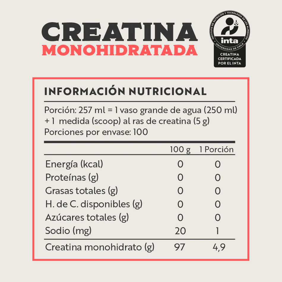 Creatina Monohidratada Wild Foods - 500 gr (100 servicios)