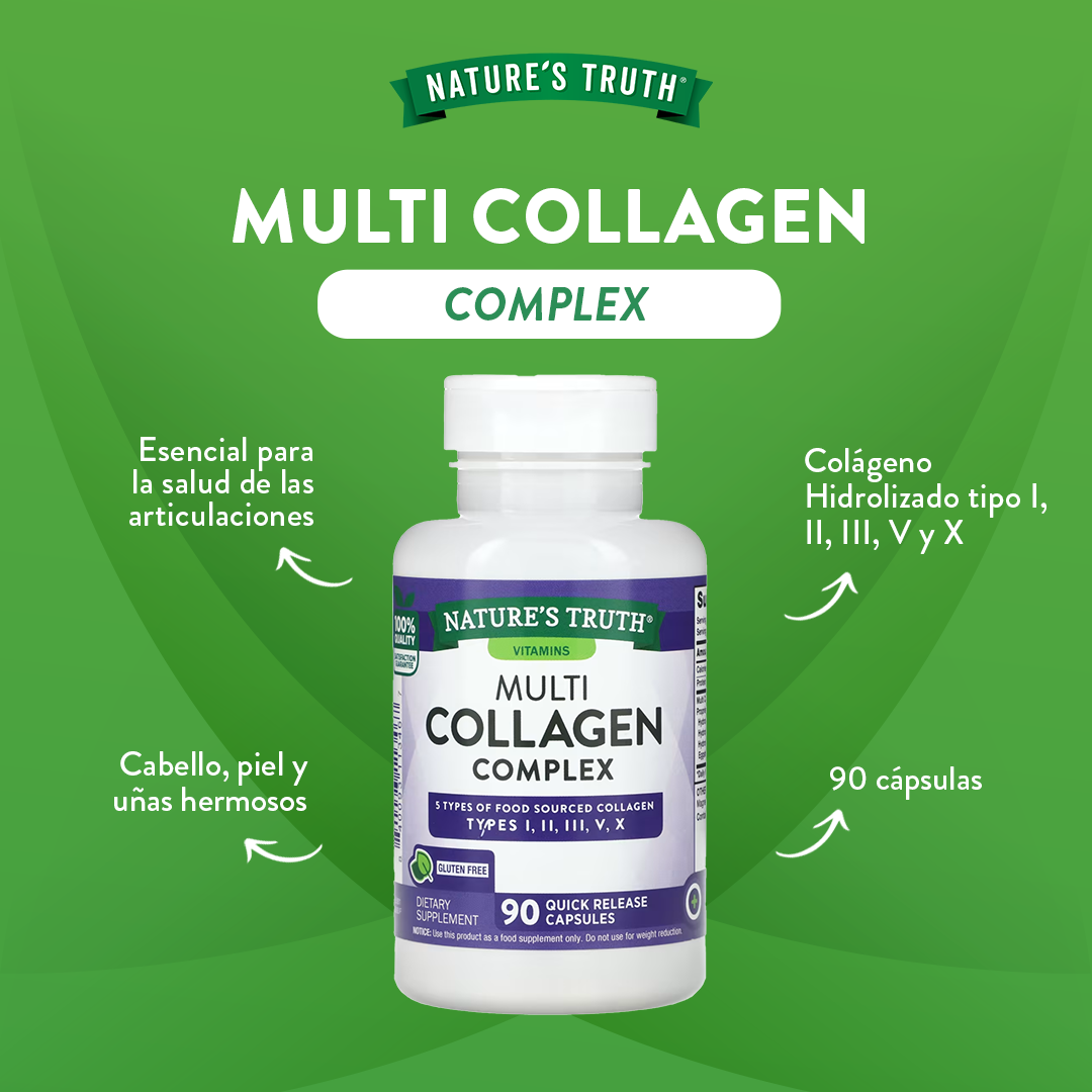 Colageno Multi Natures Truth - Collagen Complex Tipo I, II, III, V y X en Polvo (90 cápsulas)