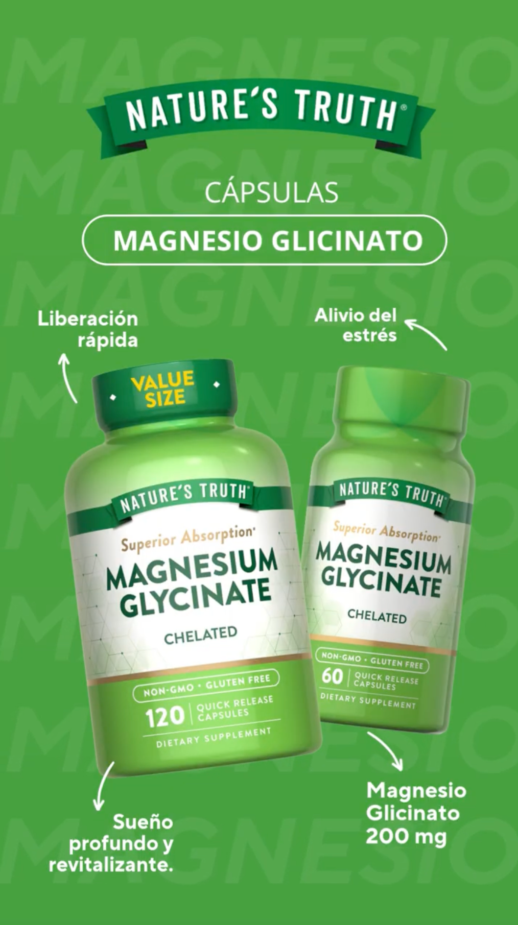 Magnesio Glicinato Natures Truth - Magnesium Glycinate 200 mg (60 cápsulas)