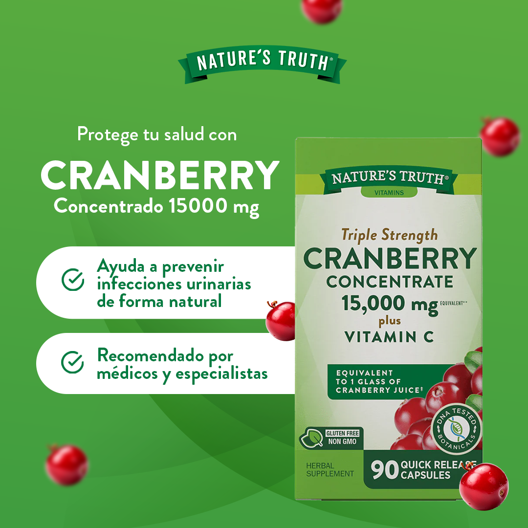 Cranberry Concentrado Natures Truth - Cranberrys con Vitamina C (90 cápsulas)