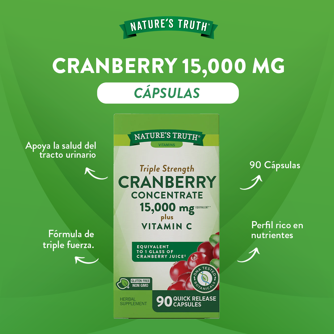 Cranberry Concentrado Natures Truth - Cranberrys con Vitamina C (90 cápsulas)