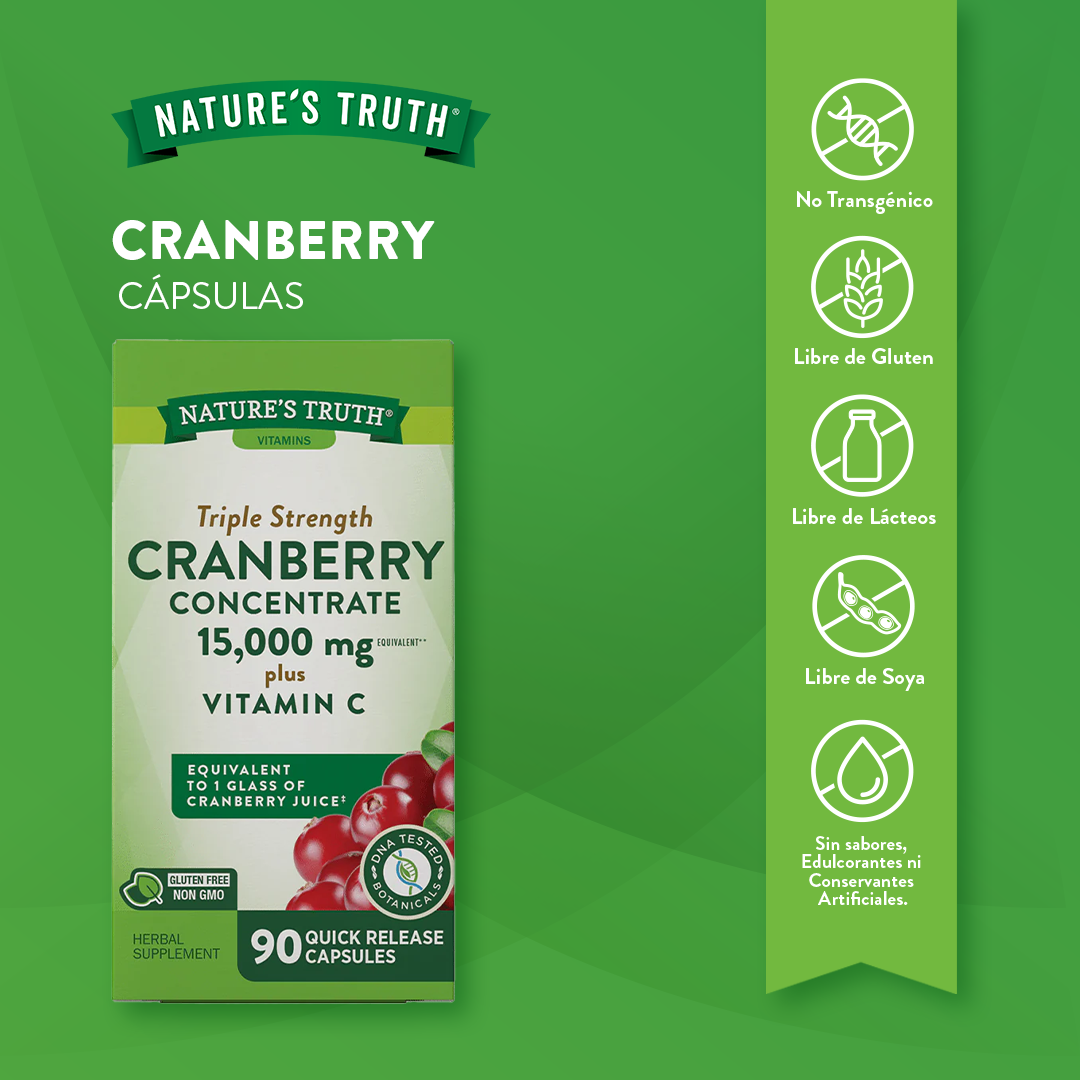 Cranberry Concentrado Natures Truth - Cranberrys con Vitamina C (90 cápsulas)