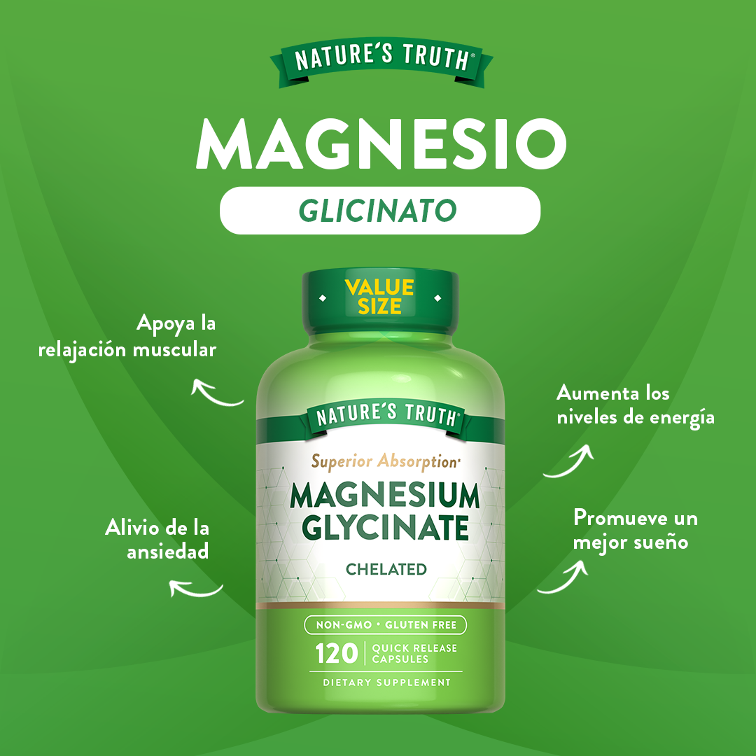 Magnesio Glicinato Natures Truth - Magnesium Glycinate 200 mg (120 cápsulas)