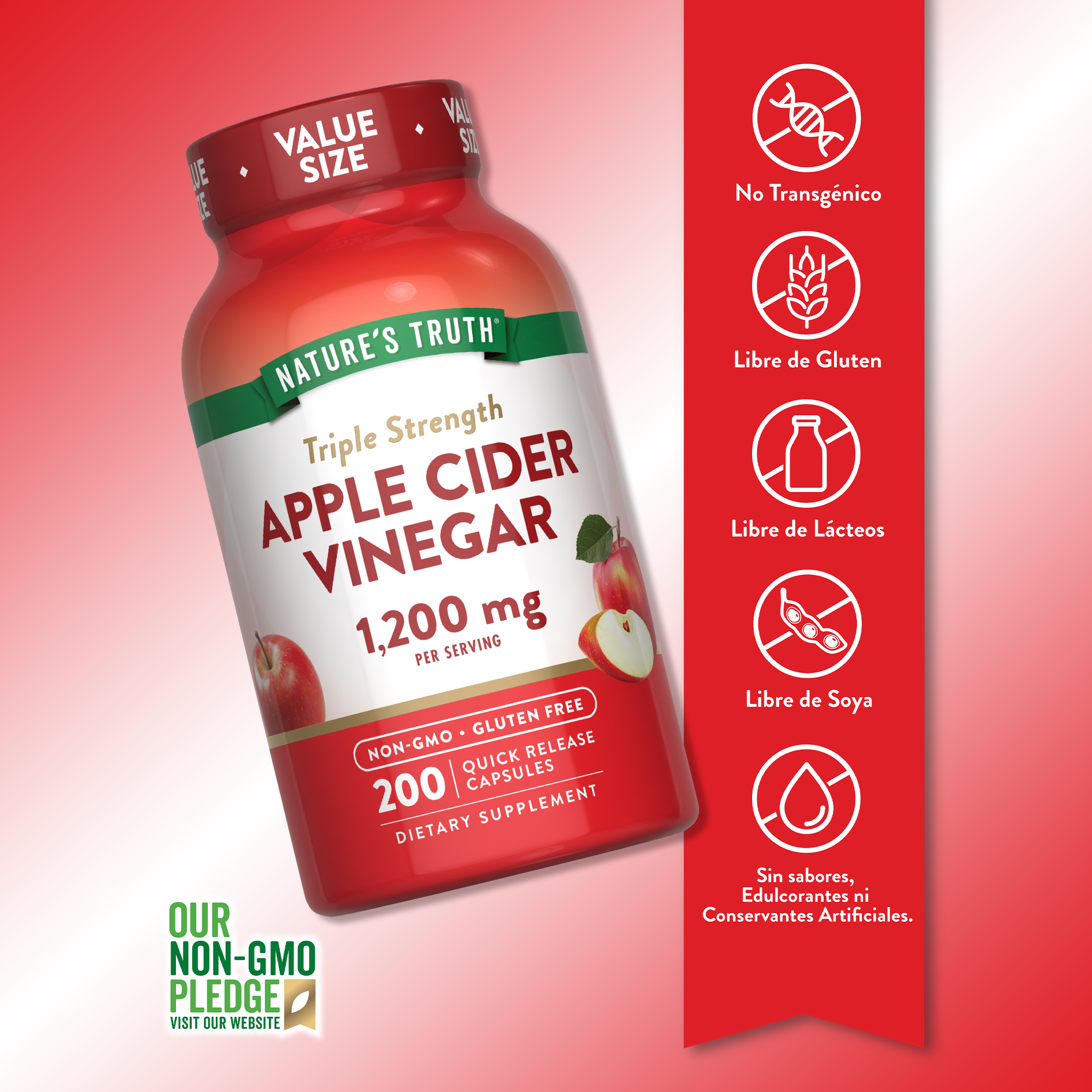 Vinagre de Manzana Natures Truth - Apple Cider Vinegar 1200 mg (200 cápsulas)