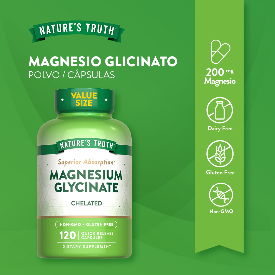 Magnesio Glicinato Natures Truth - Magnesium Glycinate 200 mg (120 cápsulas)