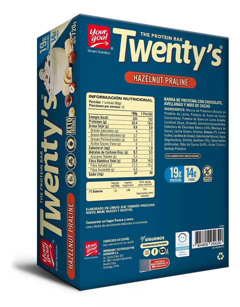 Barra de proteina Yourgoal - Twenty Hazelnut Praline (12 unidades)