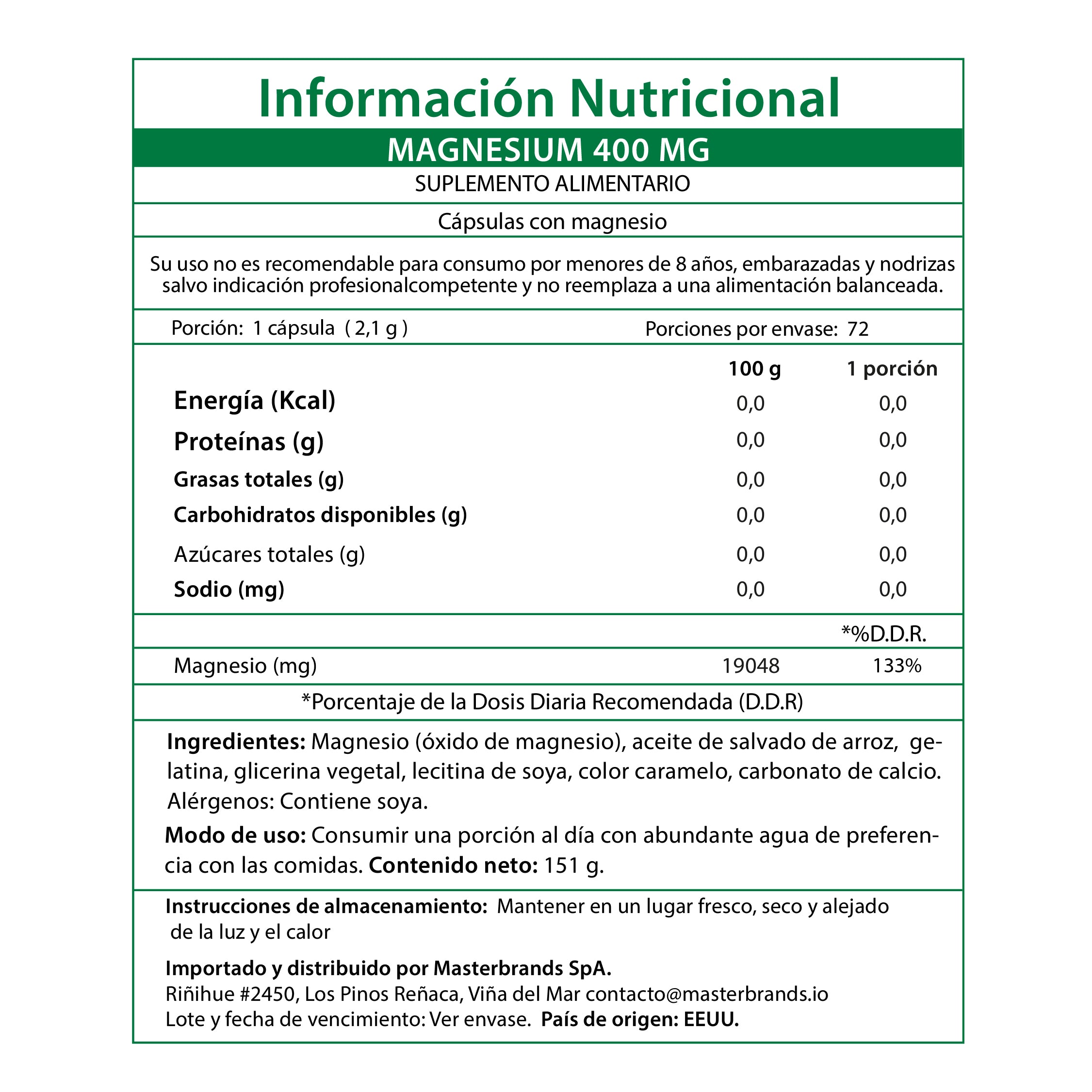 Magnesio Natures Truth - Magnesium 400 mg (72 cápsulas)