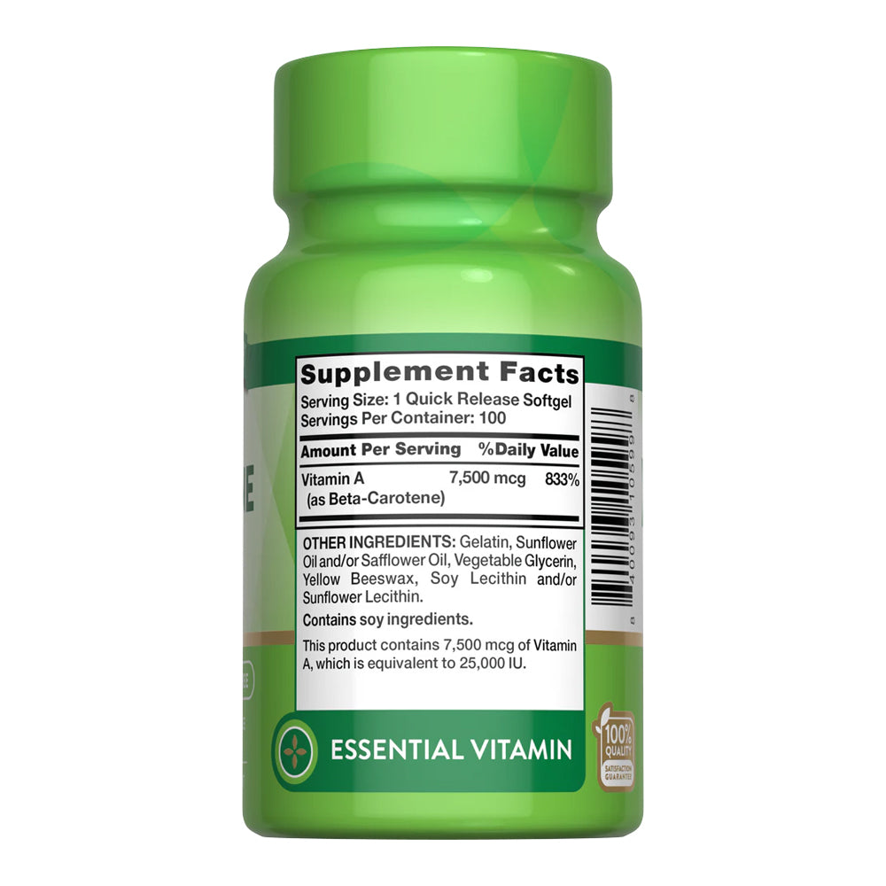 Betacaroteno 25.000 UI Natures Truth - Betacarotene 7.500 mcg (100 cápsulas)