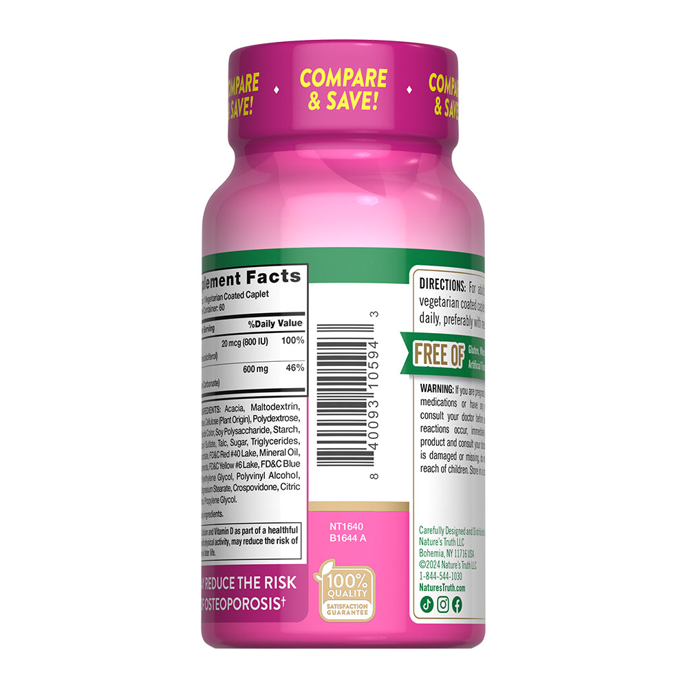 Calcio Natures Truth - Calcium 600 mg con Vitamina D3 (60 cápsulas)