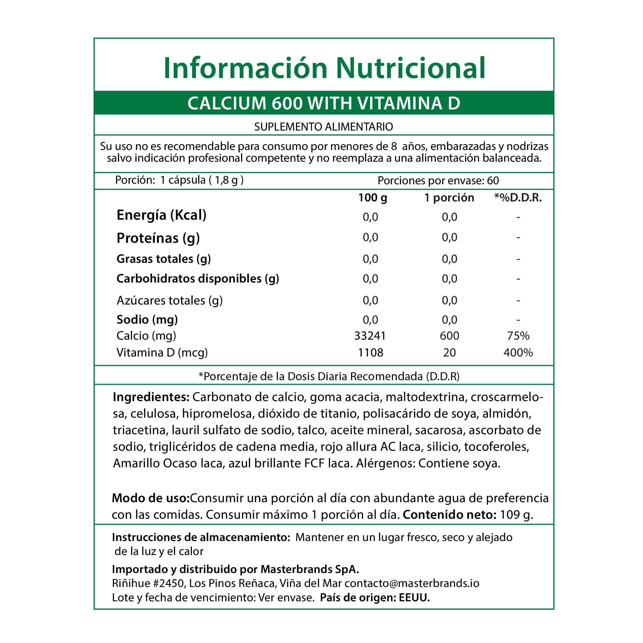 Calcio Natures Truth - Calcium 600 mg con Vitamina D3 (60 cápsulas)