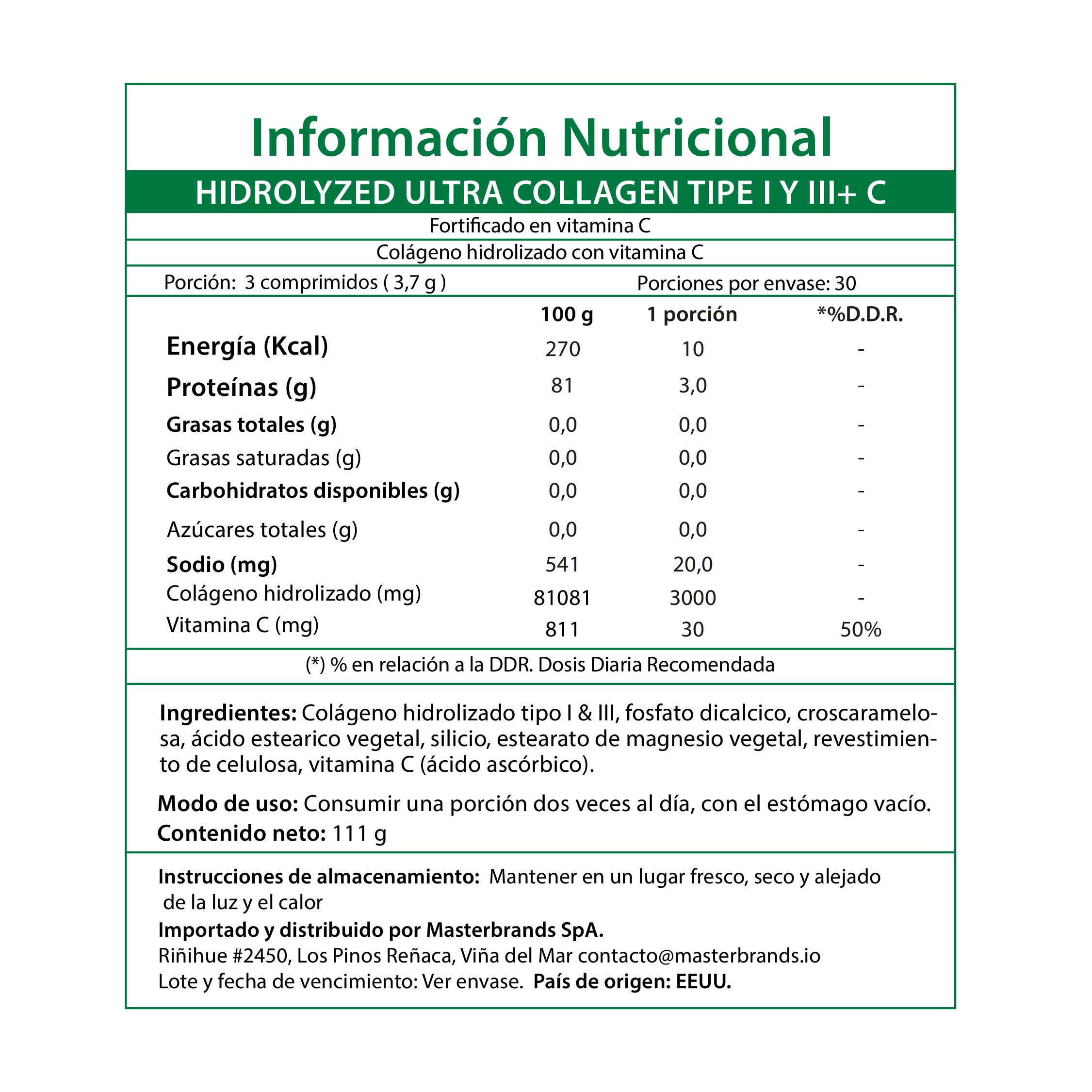 Colageno Hidrolizado Natures Truth - Ultra Collagen Tipo I & III con Vitamina C (90 cápsulas)