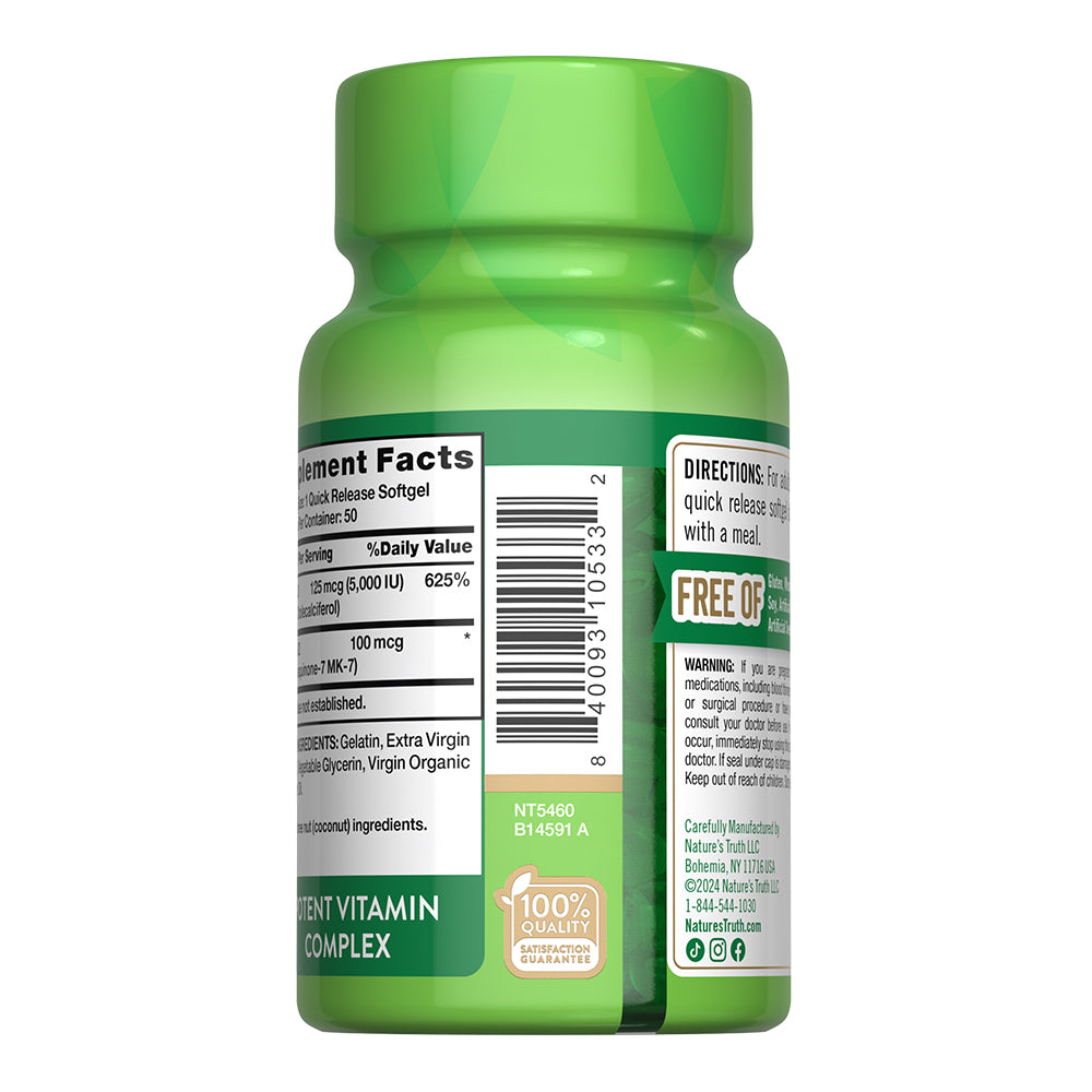 Vitamina Ultra K2 + D3 Natures Truth - (50 cápsulas)