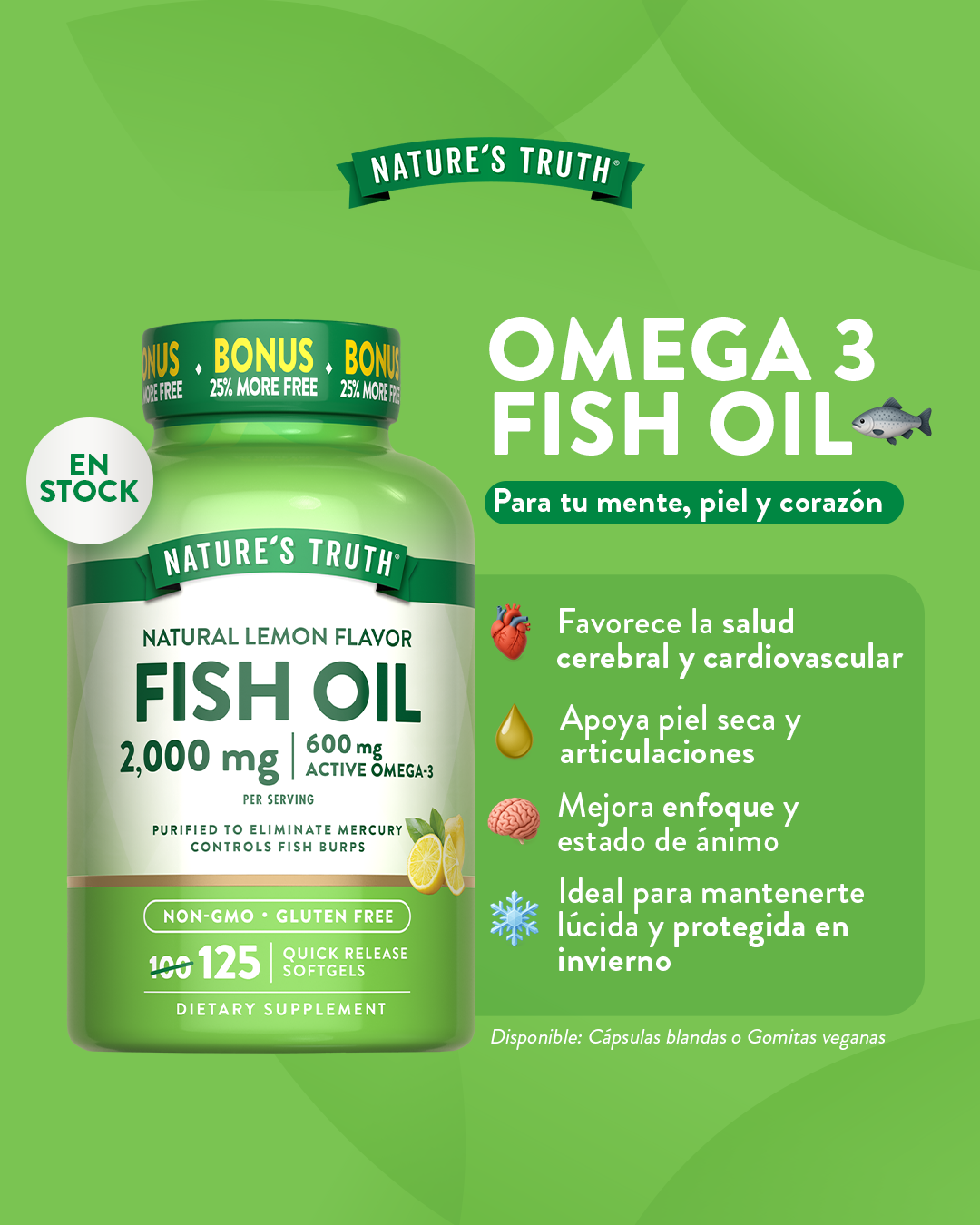 Omega 3 Natures Truth - Fish Oil 2000 mg con esencia de limón (250 cápsulas)