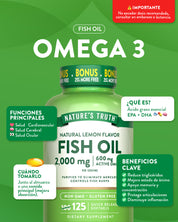 Omega 3 Natures Truth - Fish Oil 2000 mg con esencia de limón (250 cápsulas)