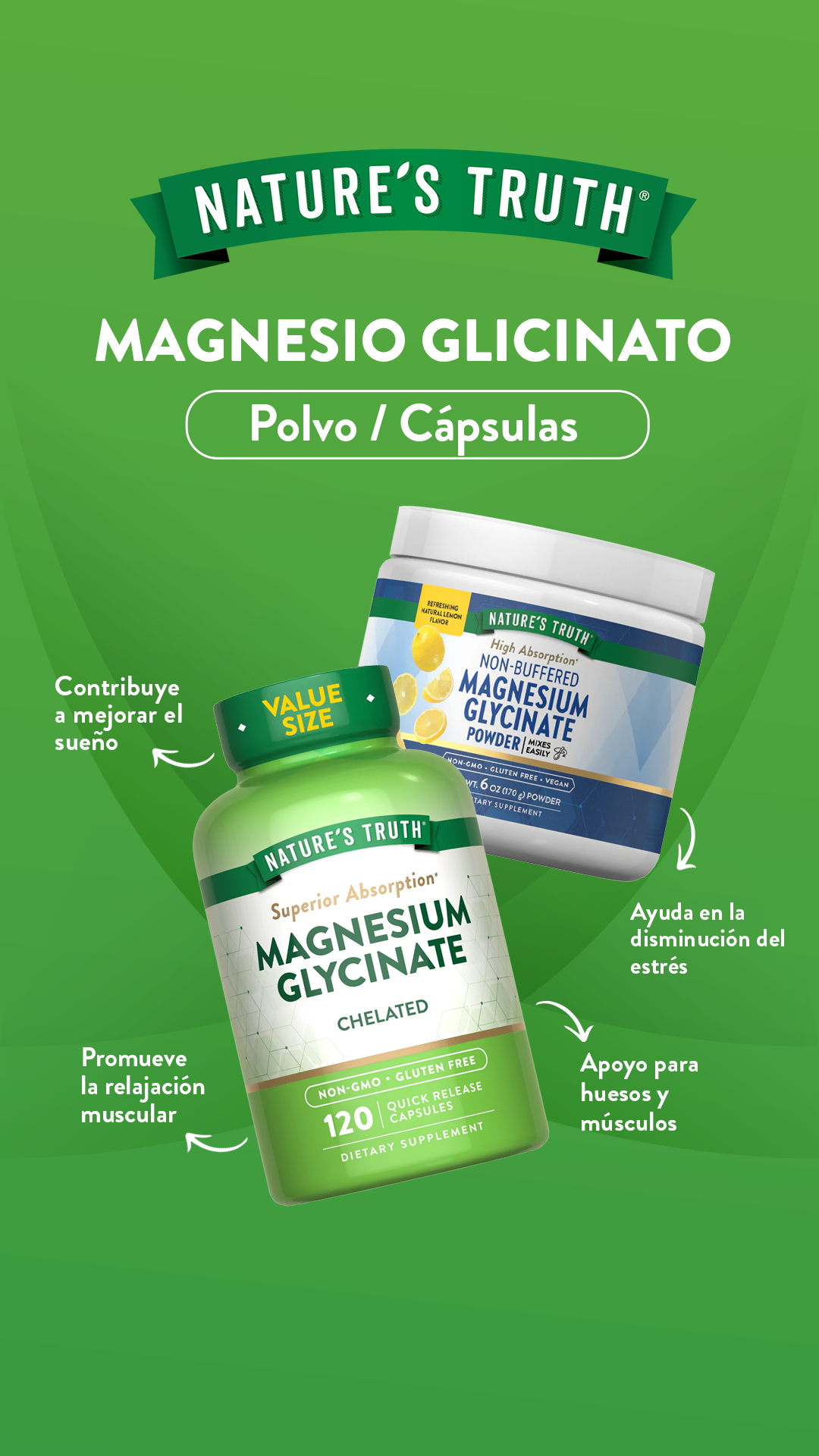 Magnesio Glicinato Natures Truth - Magnesium Glycinate 200 mg (120 cápsulas)