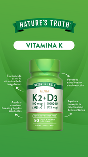 Vitamina Ultra K2 + D3 Natures Truth - (50 cápsulas)