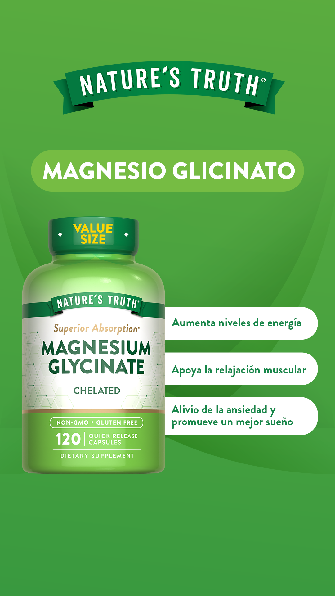 Magnesio Glicinato Natures Truth - Magnesium Glycinate 200 mg (120 cápsulas)