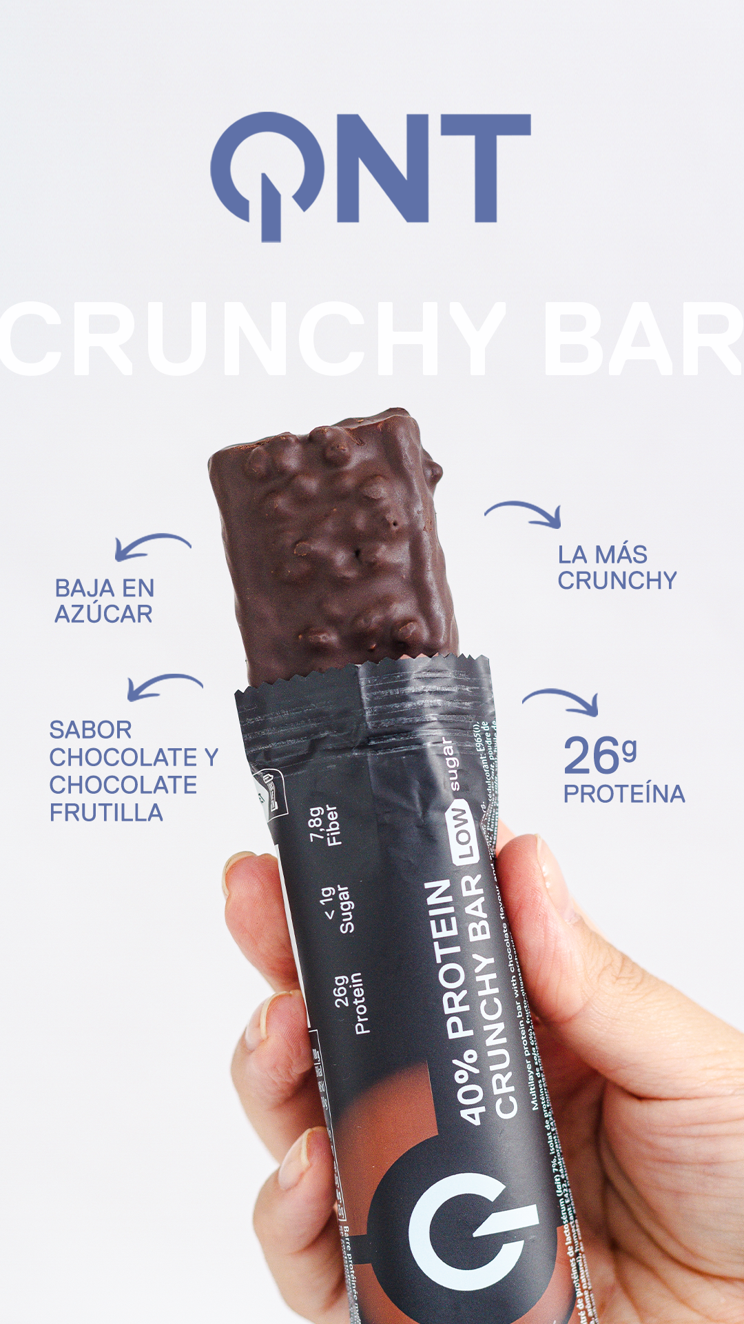 Barra de proteina QNT - Crunchy Chocolate Flavour (12 unidades)
