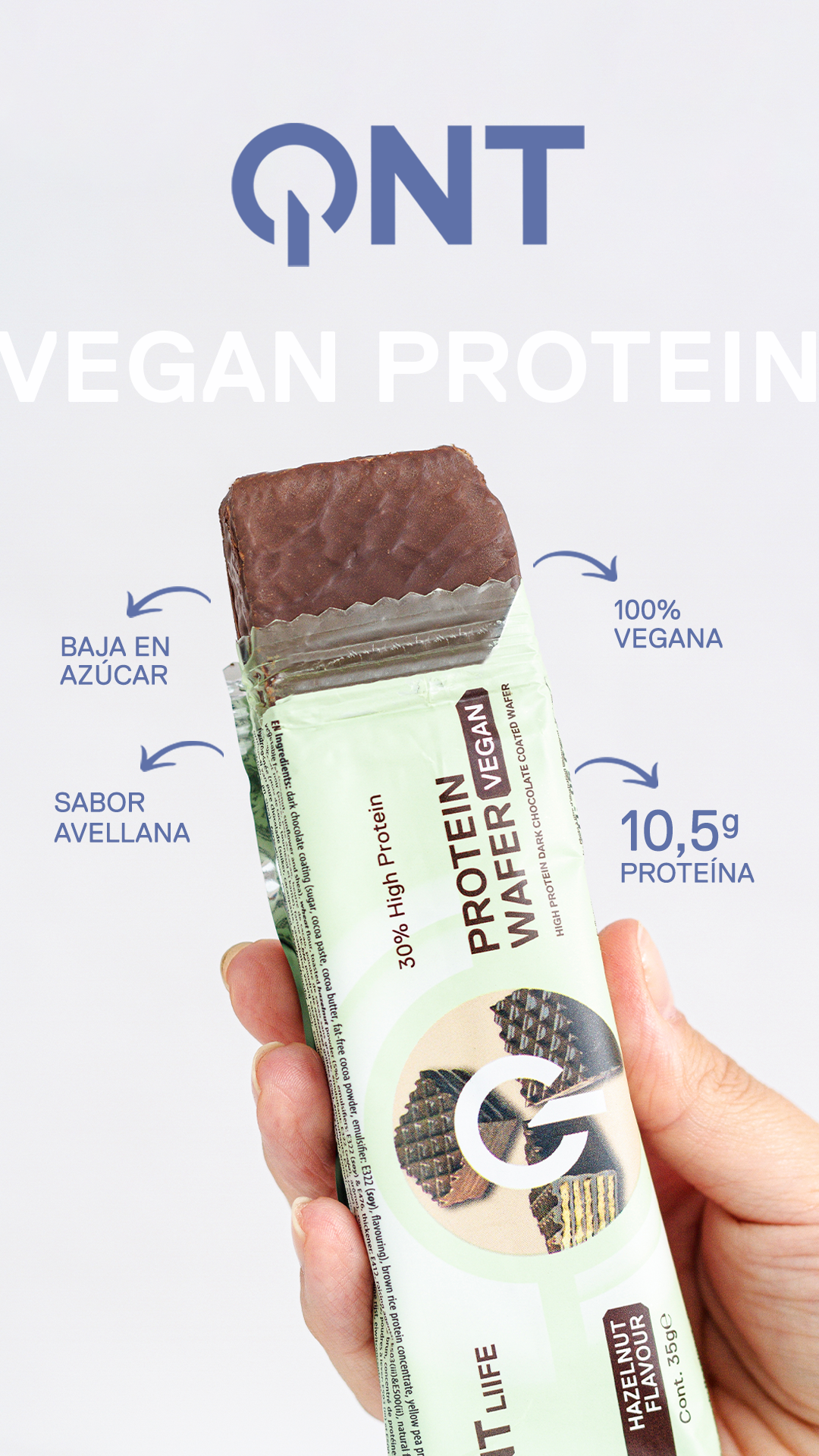 Barra de proteina QNT - Waffle Vegan Hazelnut (12 unidades)