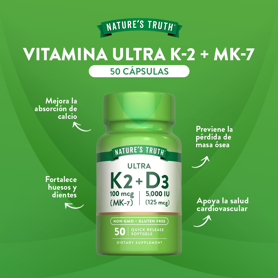 Vitamina Ultra K2 + D3 Natures Truth - (50 cápsulas)