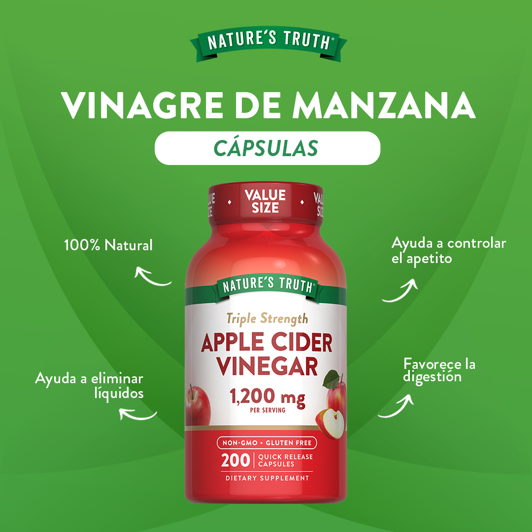 Vinagre de Manzana Natures Truth - Apple Cider Vinegar 1200 mg (200 cápsulas)