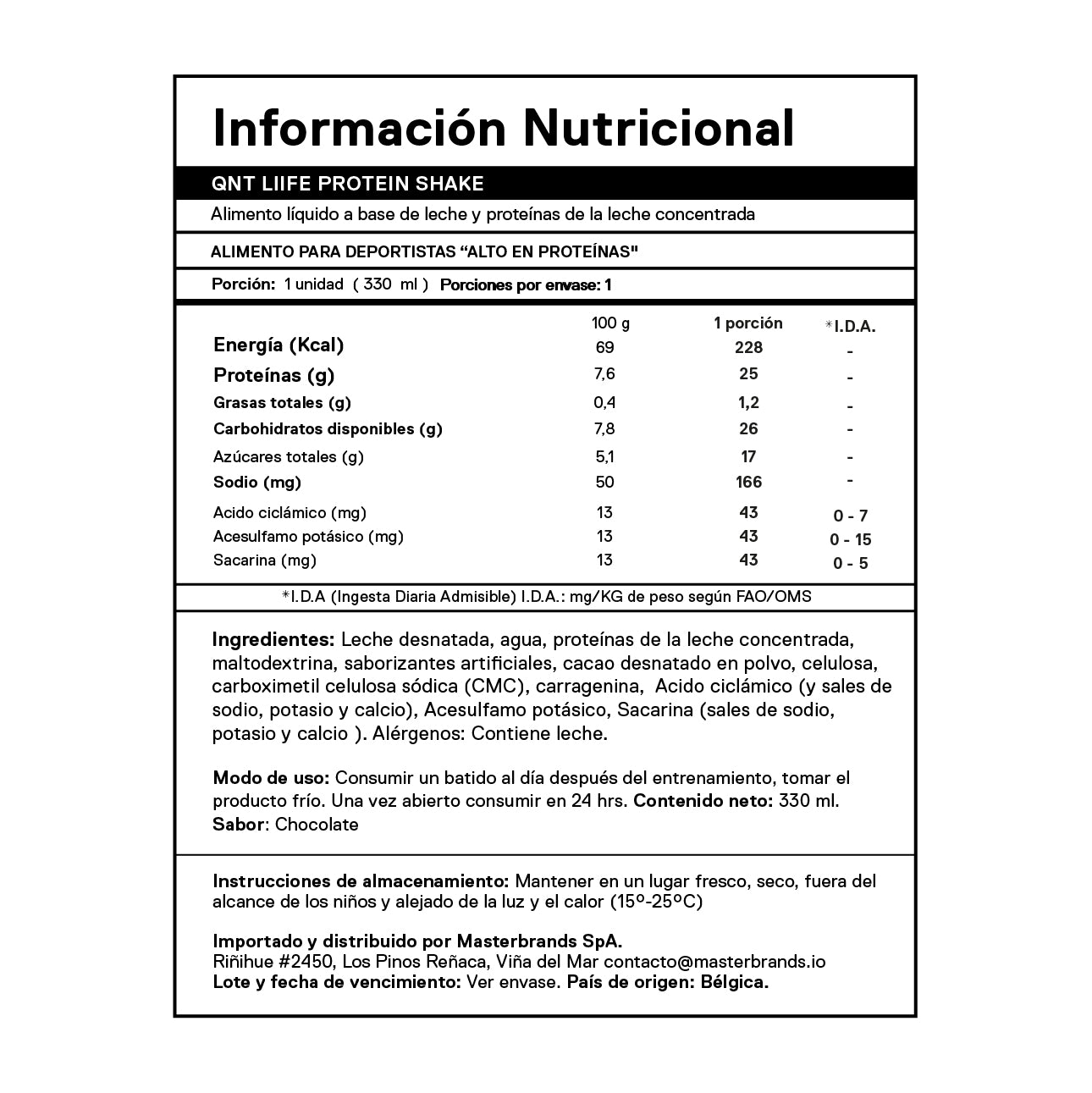 Batido de proteina QNT - Chocolate 330 ml