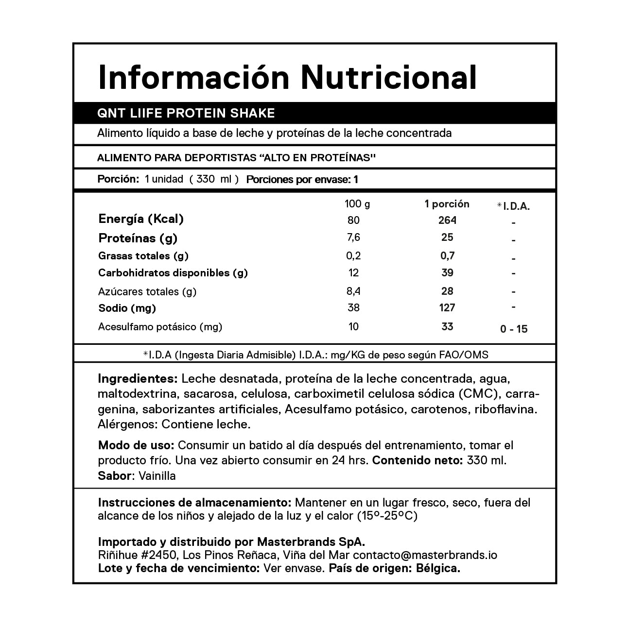 Batido de proteina QNT - Vainilla 330 ml (12 unidades)