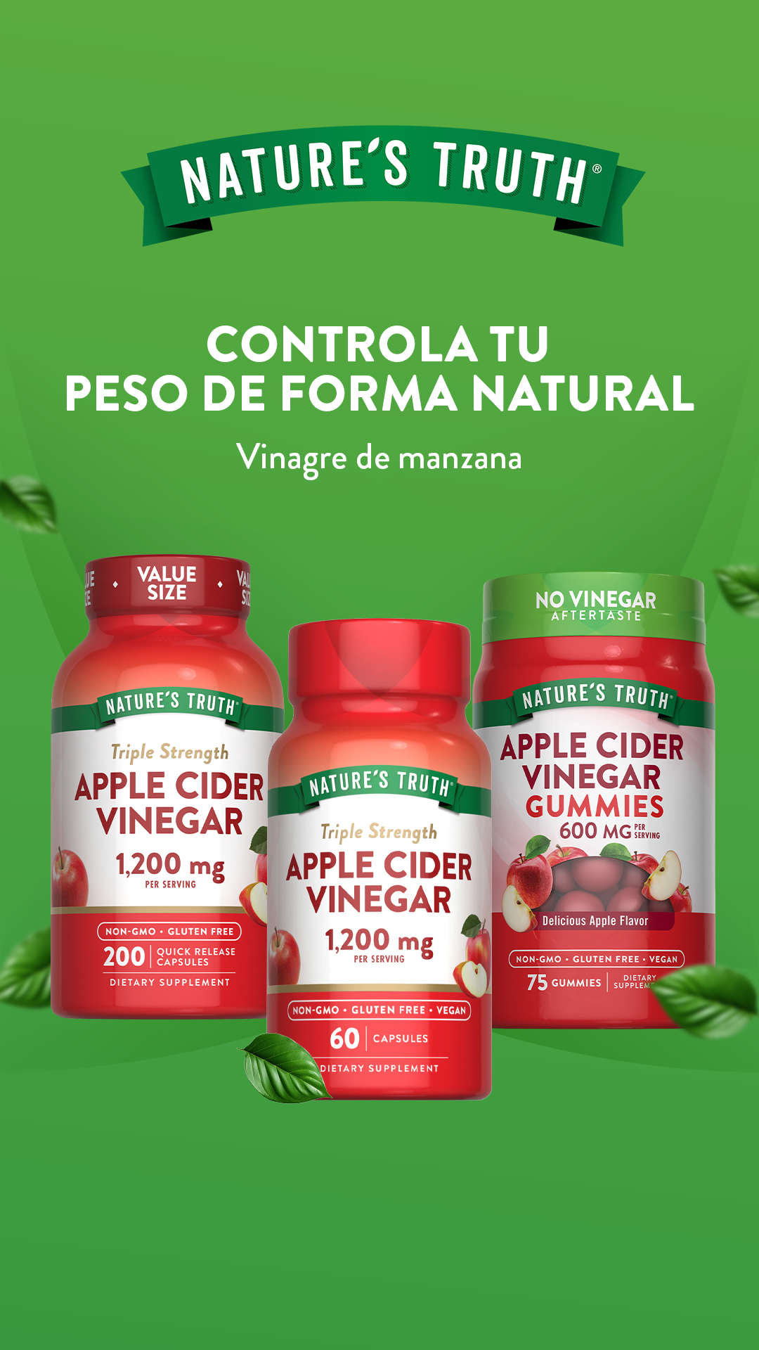 Vinagre de Manzana Natures Truth - Apple Cider Vinegar 1200 mg (60 cápsulas)