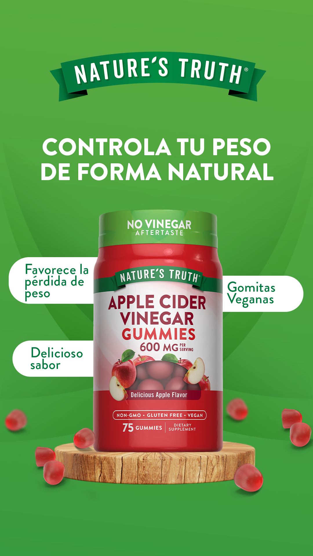 Gomitas de Vinagre de manzana Natures Truth - Apple Cider Vinegar (75 unidades)