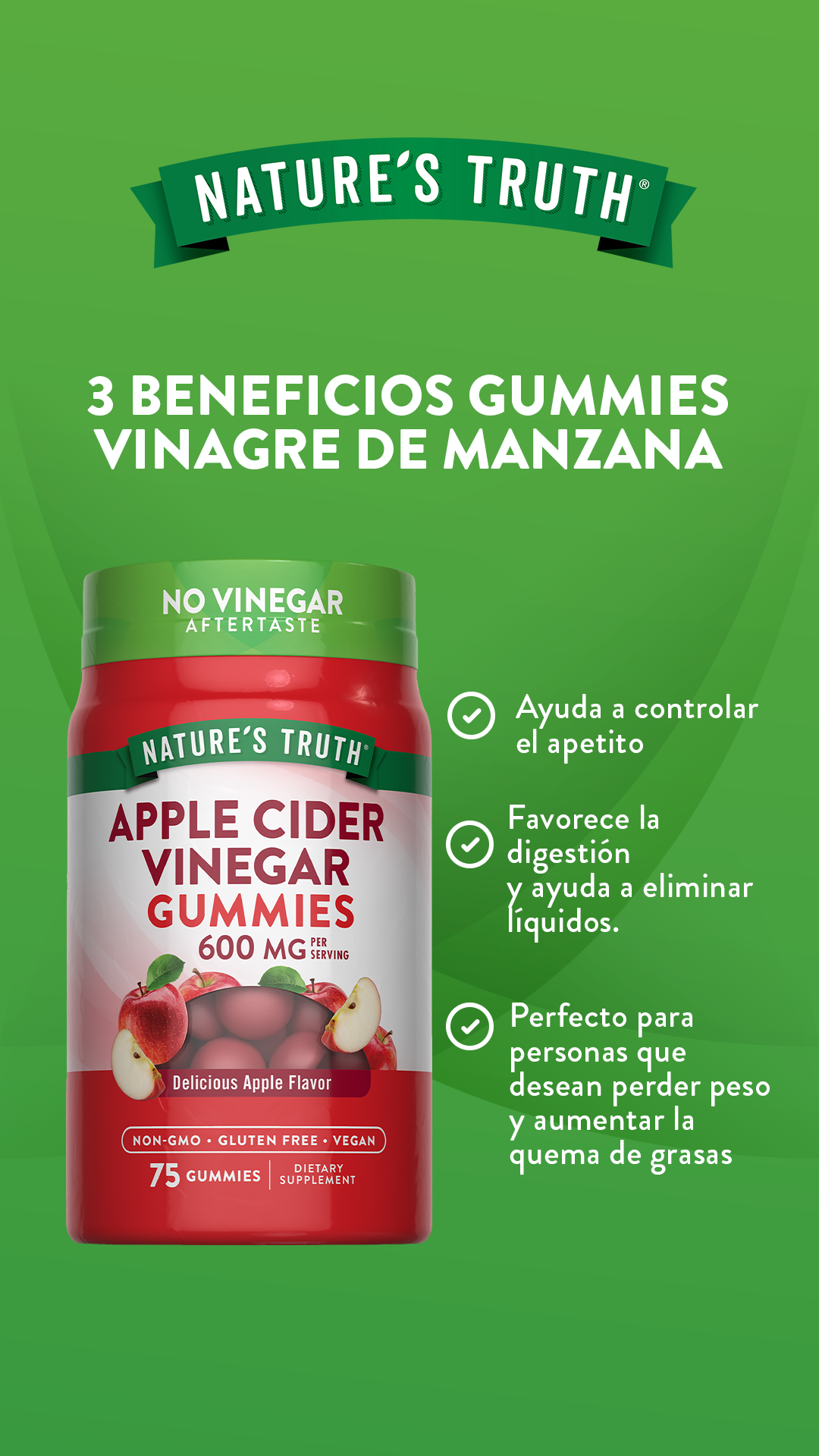 Gomitas de Vinagre de manzana Natures Truth - Apple Cider Vinegar (75 unidades)