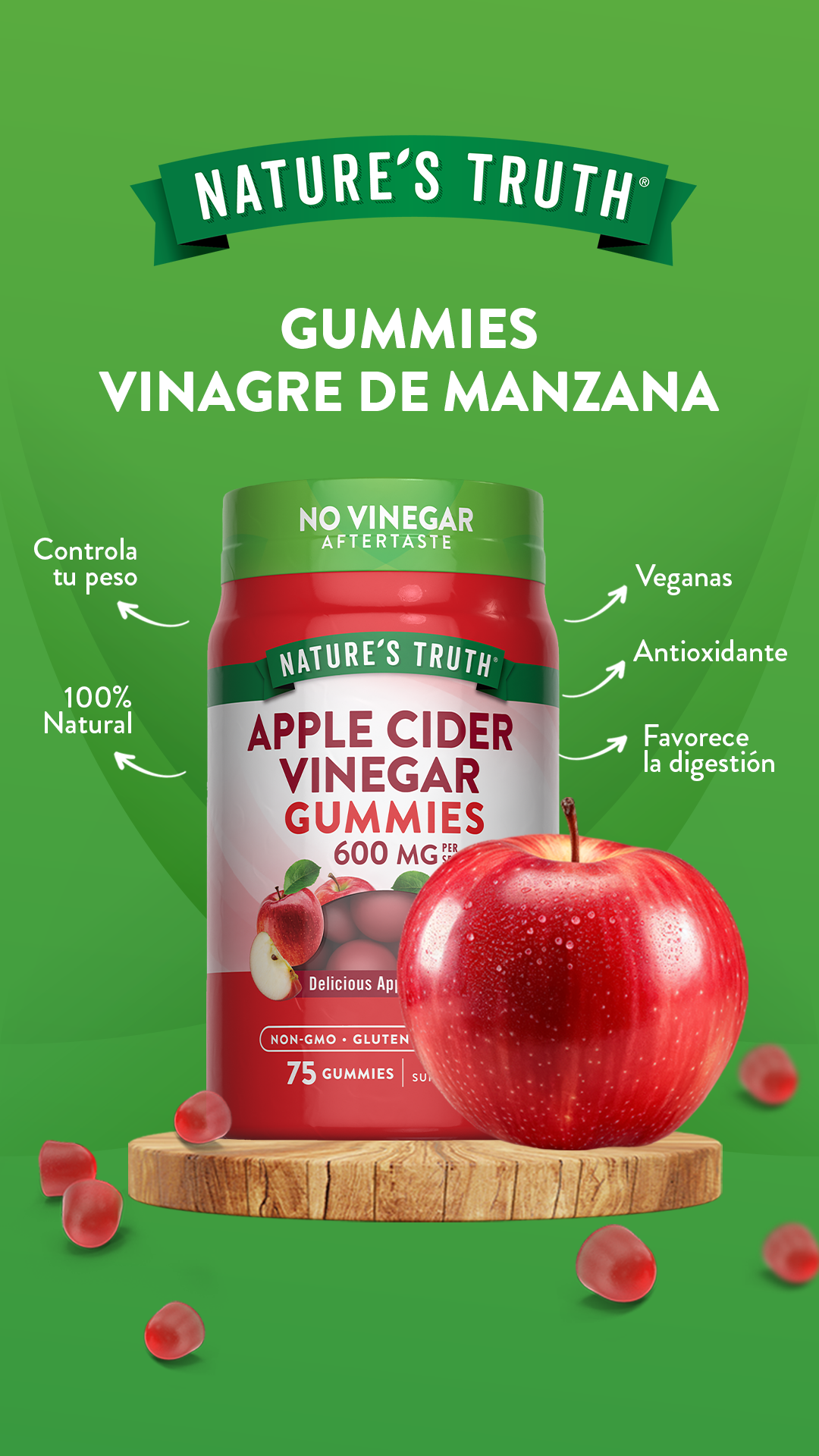 Gomitas de Vinagre de manzana Natures Truth - Apple Cider Vinegar (75 unidades)