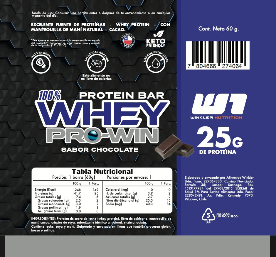 Barra de proteina Winkler Nutrition - Chocolate (12 unidades)