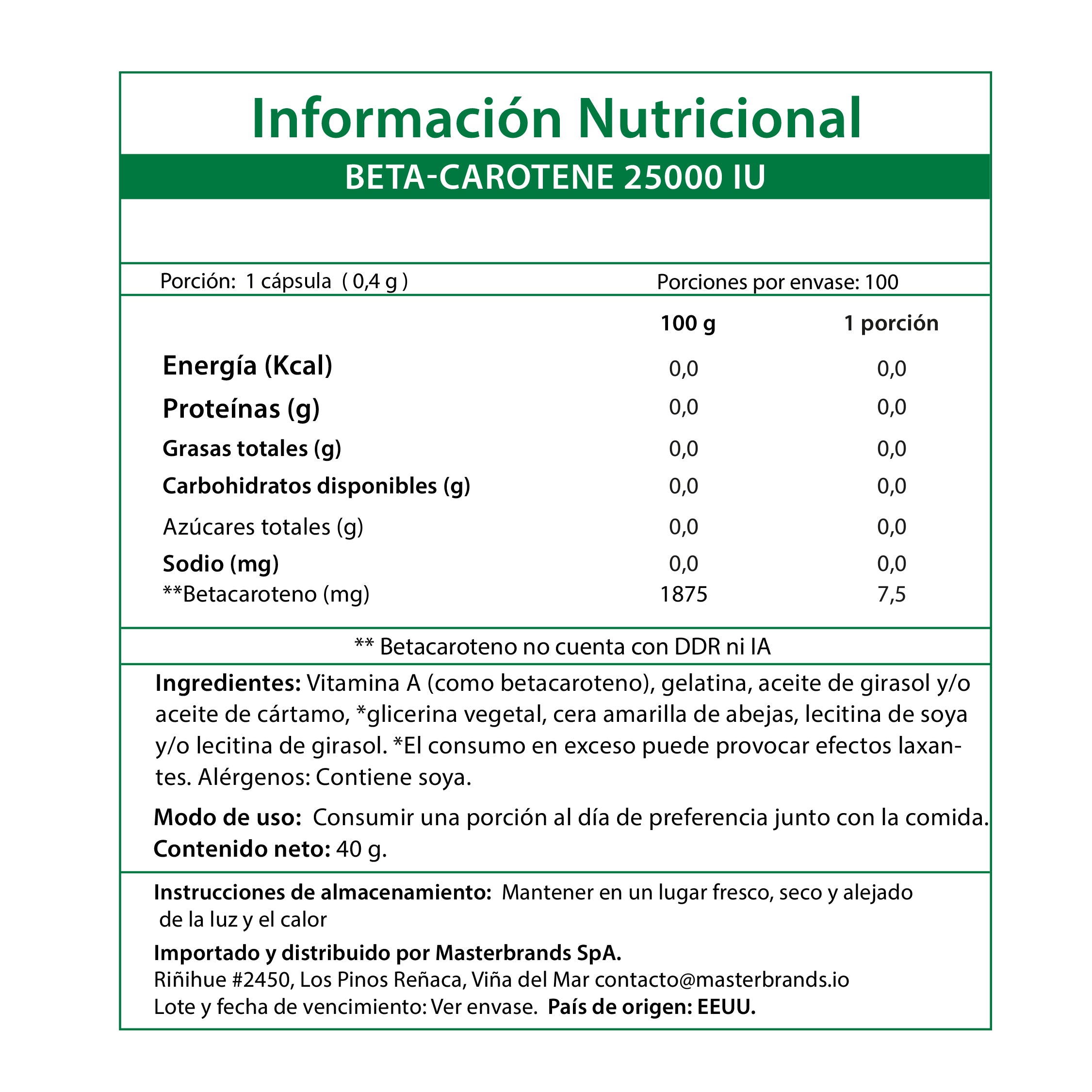 Betacaroteno 25.000 UI Natures Truth - Betacarotene 7.500 mcg (100 cápsulas)