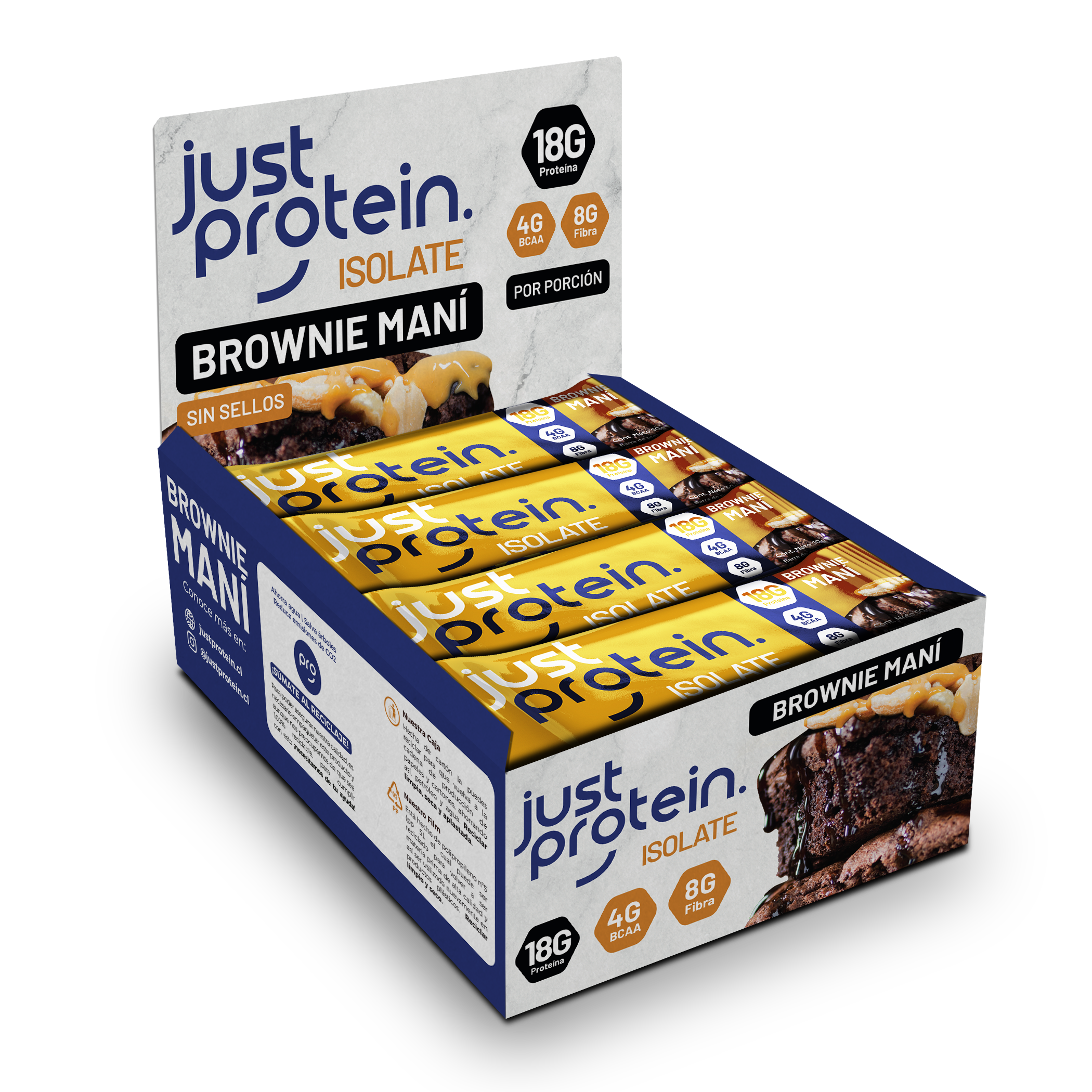 Barra de proteina Just Protein - Brownie Maní (12 unidades)